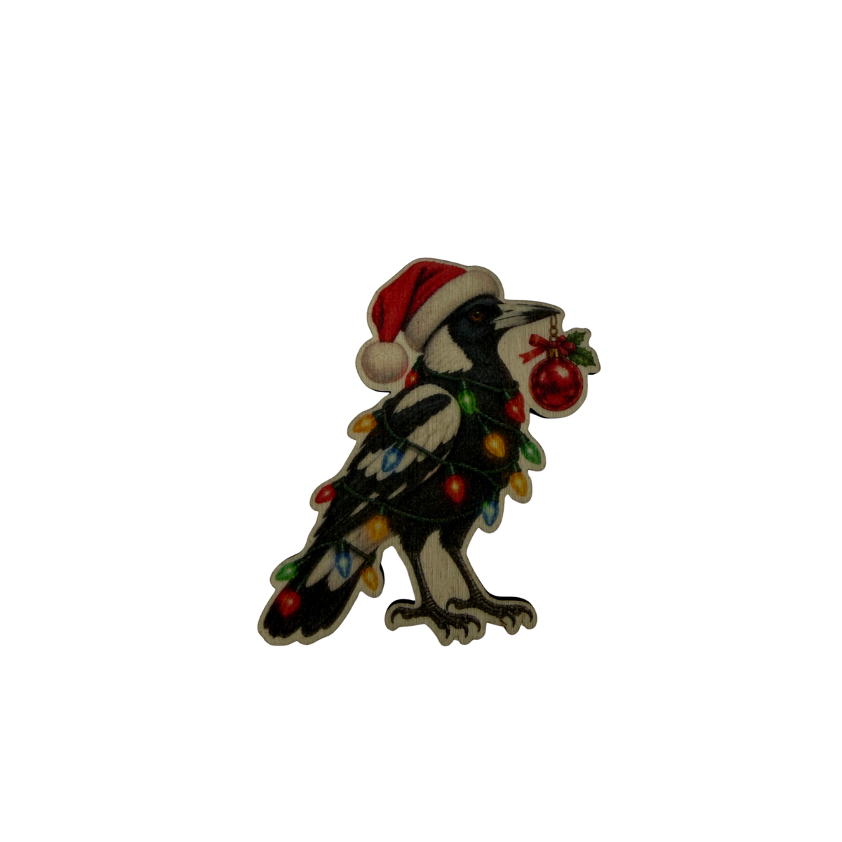 Magpie Wooden Christmas Magnet