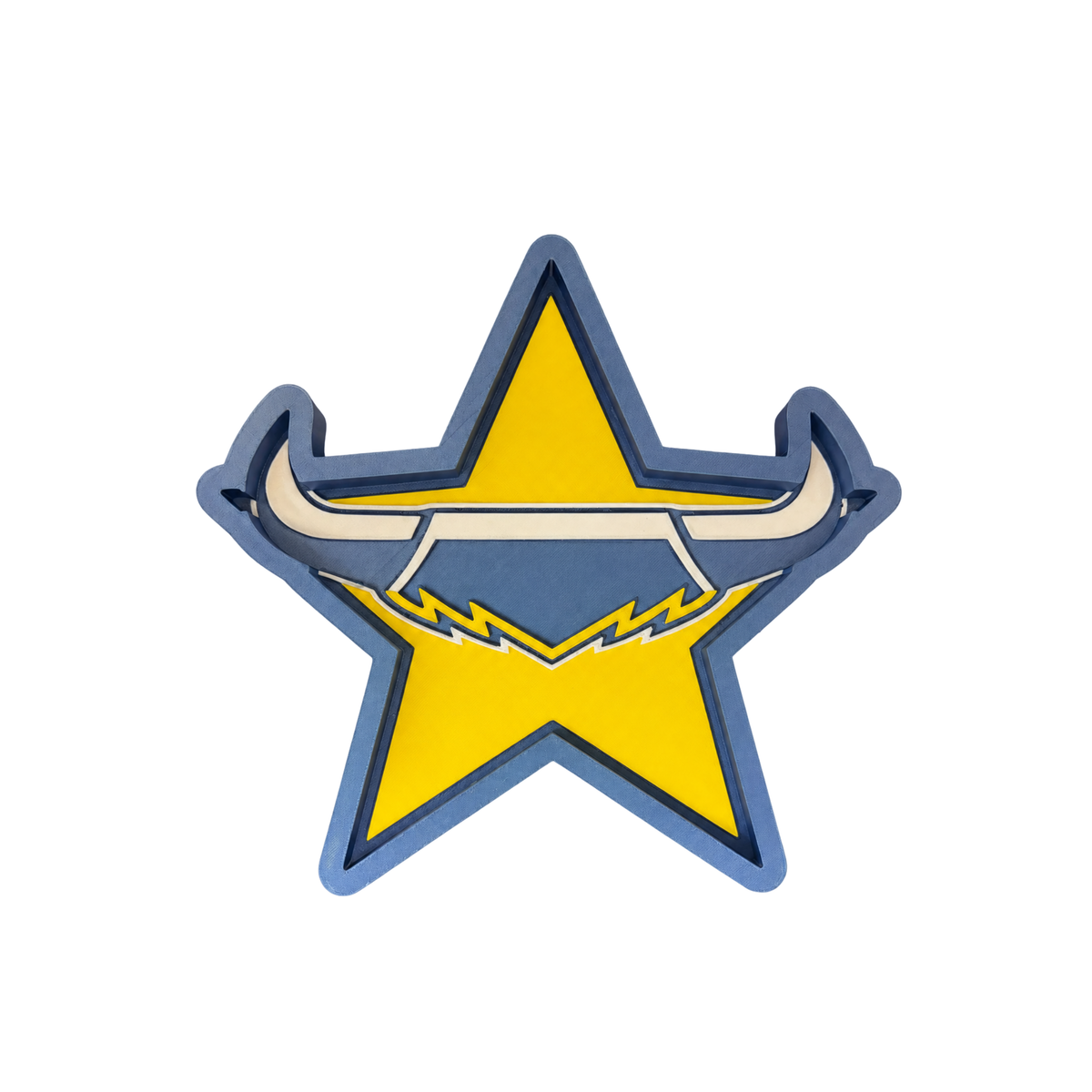North Queensland Cowboys-inspired trinket tray in navy, yellow and cream on a white background