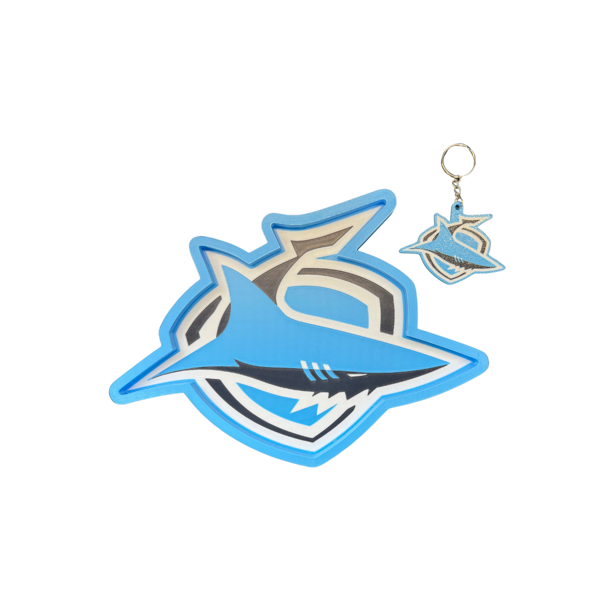 NRL Cronulla Sharks matching trinket tray and keyring set