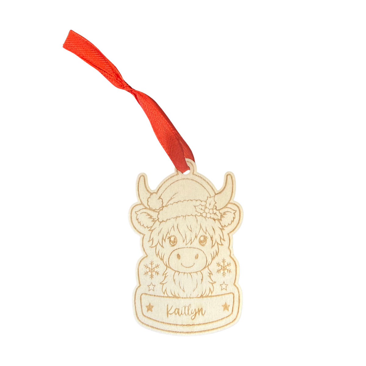 Highland Cow Personalised Wooden Christmas Ornament