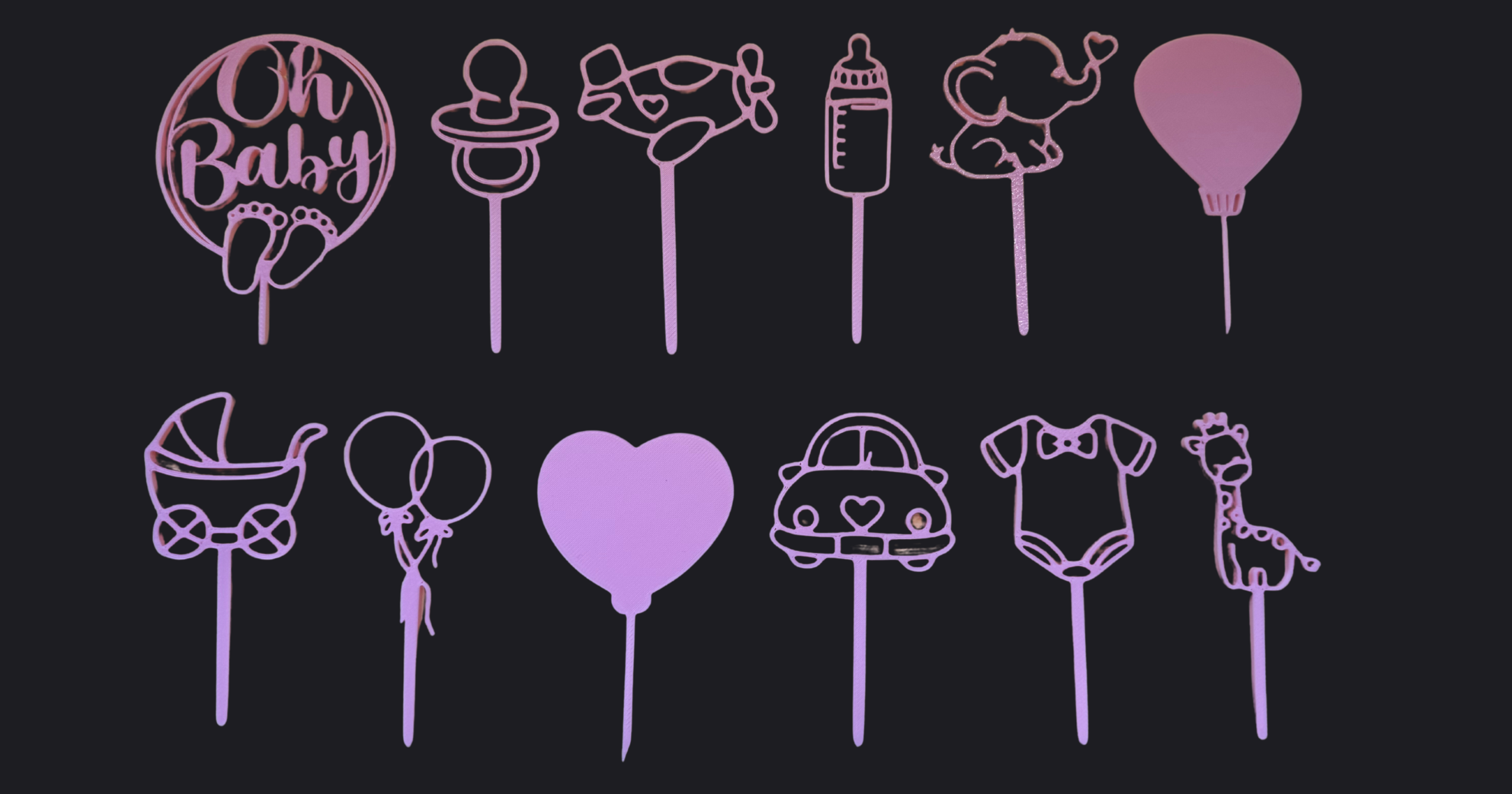 Baby Shower Cupcake Toppers - Pink, set of 12