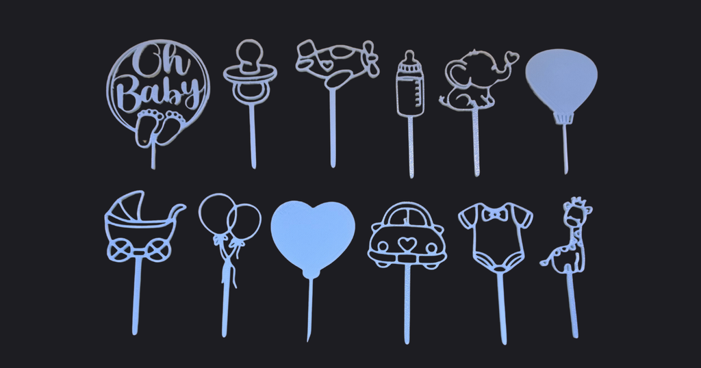 Baby Shower Cupcake Toppers - Powder Blue, set of 12
