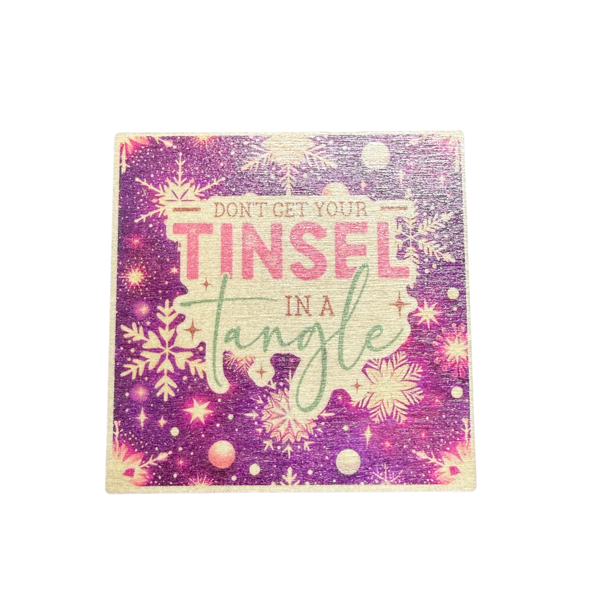 Tinsel Tangle Wooden Christmas Magnet - Purple