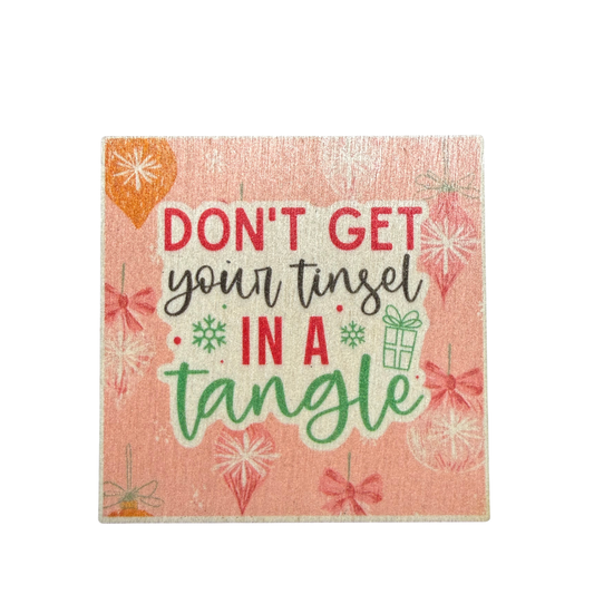 Tinsel Tangle Wooden Christmas Magnet - Pink