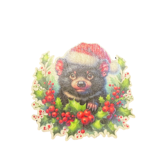 Tasmanian Devil Wooden Christmas Magnet