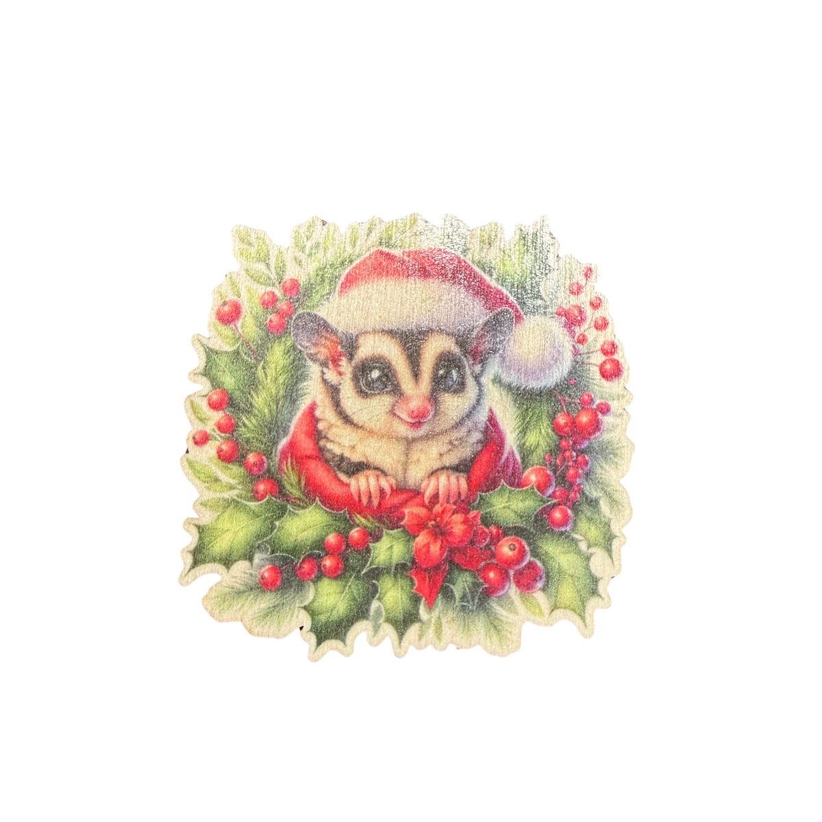 Sugar Glider Wooden Christmas Magnet