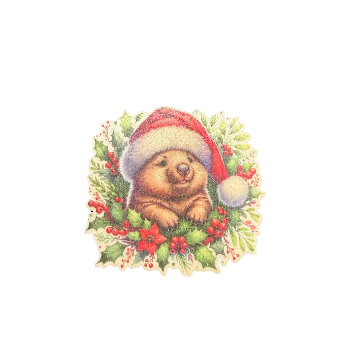 Wombat Wooden Christmas Magnet
