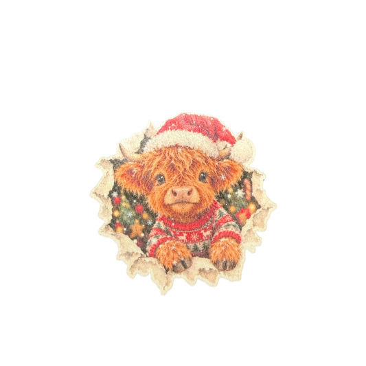 Highland Cow Wooden Christmas Magnet