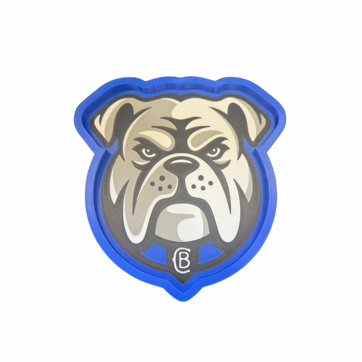 Blue bulldog-shaped trinket tray on a white background