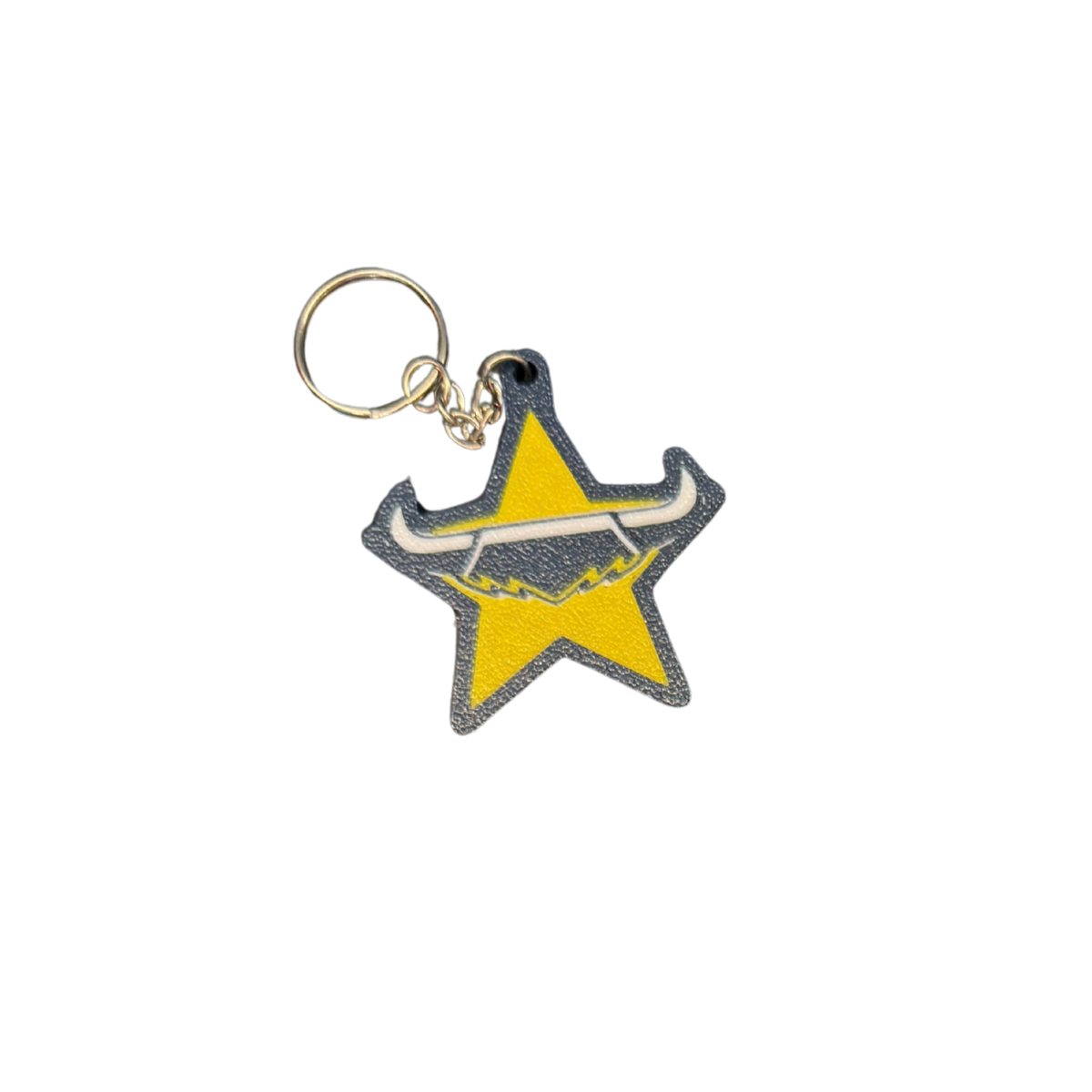 North Queensland Cowboys-inspired keyring in navy, yellow and cream with a metal key ring