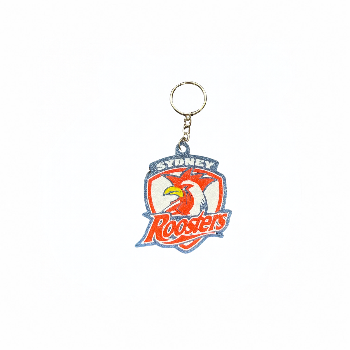 NRL Sydney Roosters keyring on a white background