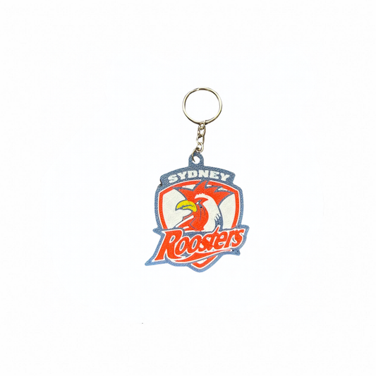 NRL Sydney Roosters keyring on a white background