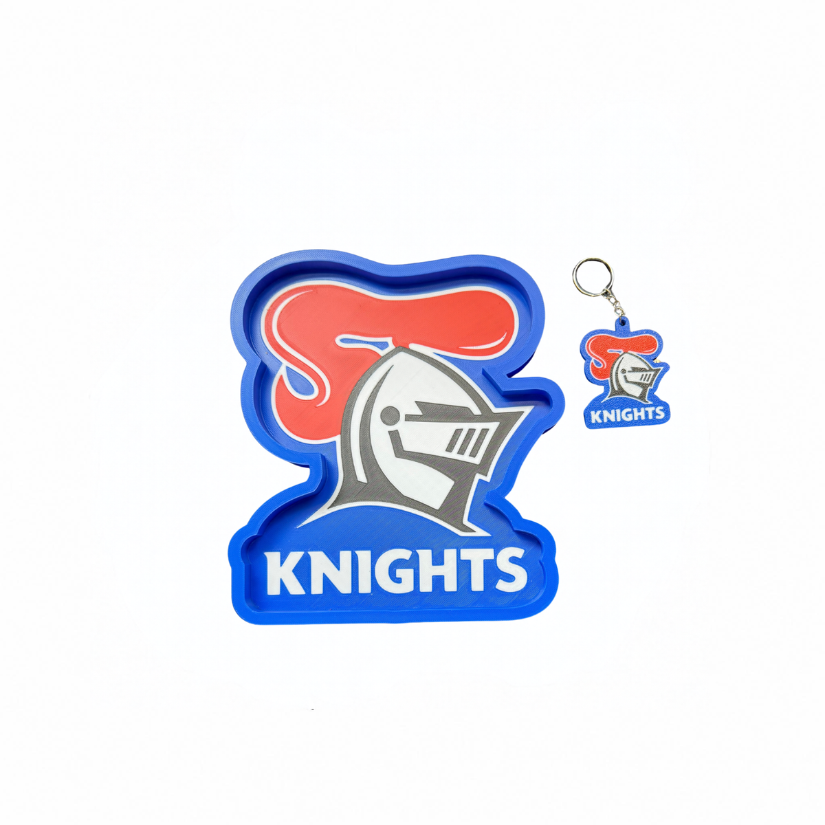 NRL Newcastle Knights trinket tray and keyring set on a white background