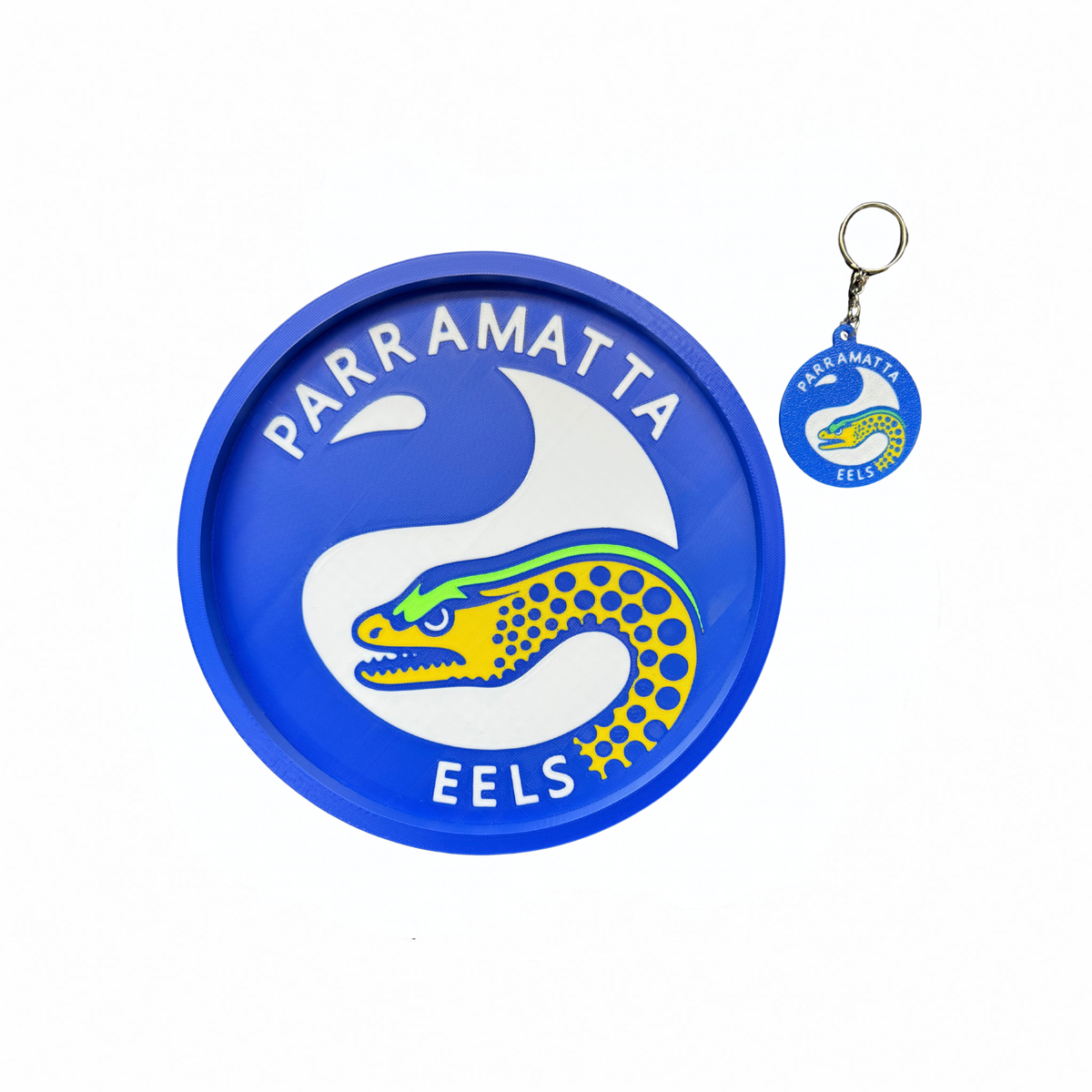 NRL Parramatta Eels trinket tray and keyring set on a white background