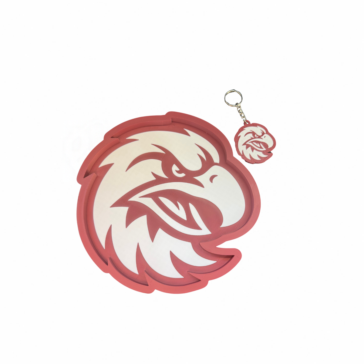 Manly Warringah Sea Eagles eagle-shaped trinket tray and matching keyring on a white background