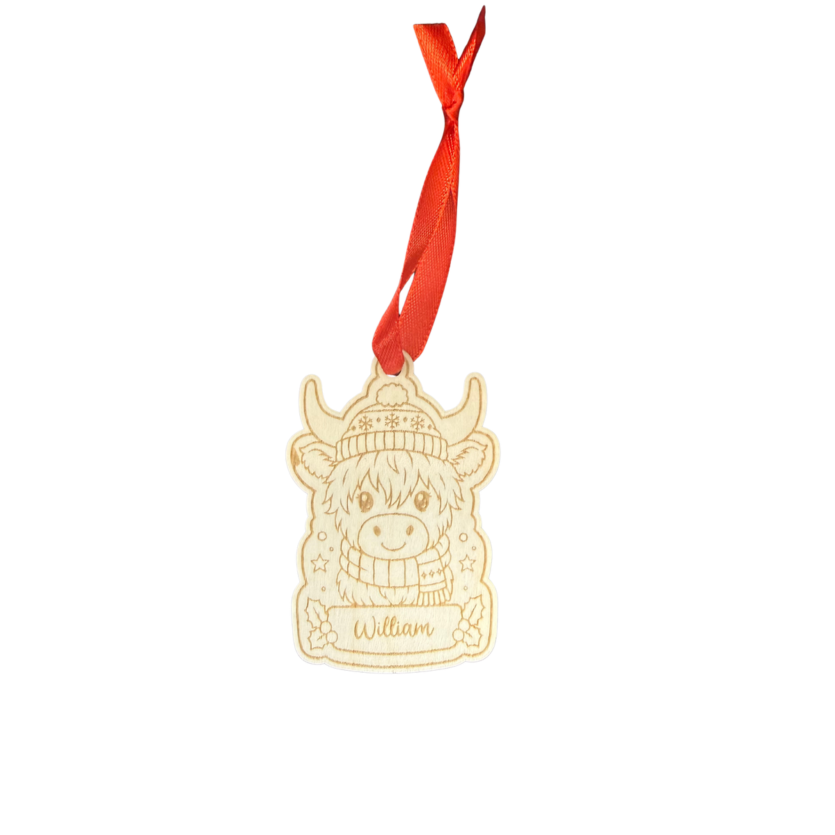 Highland Cow Personalised Wooden Christmas Ornament