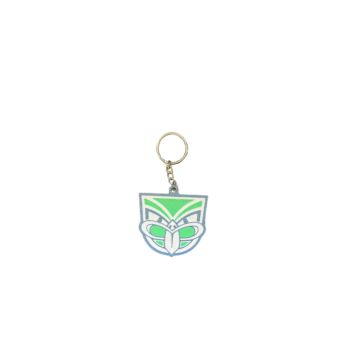 New Zealand Warriors-inspired green and white keyring with metal key ring