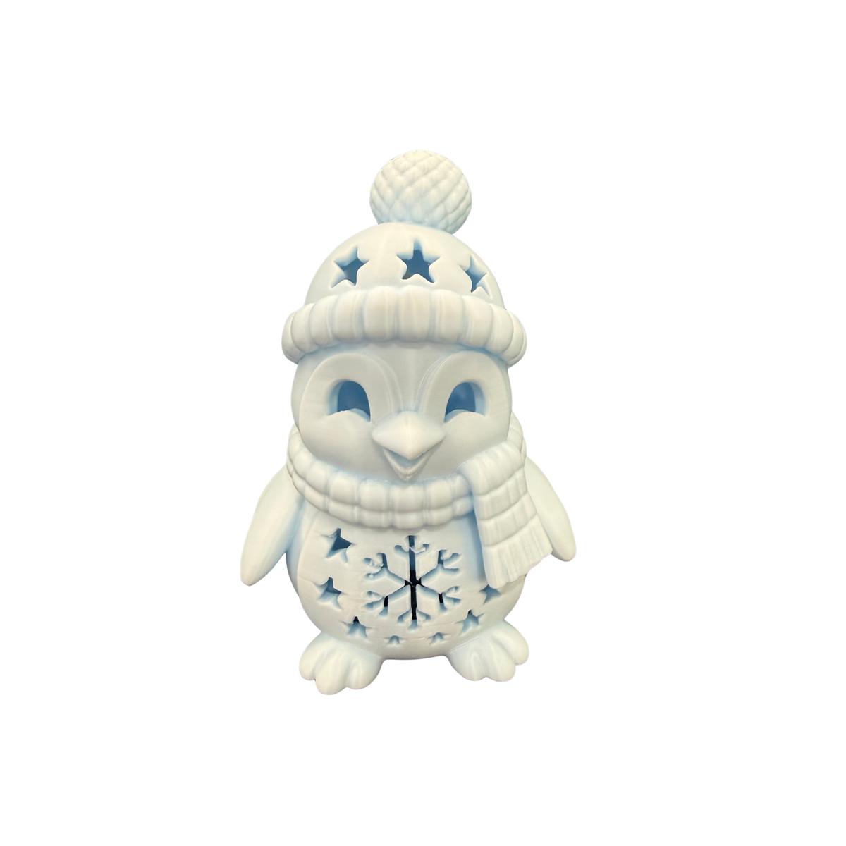 Christmas penguin LED tealight holder with bobble hat and scarf, unlit