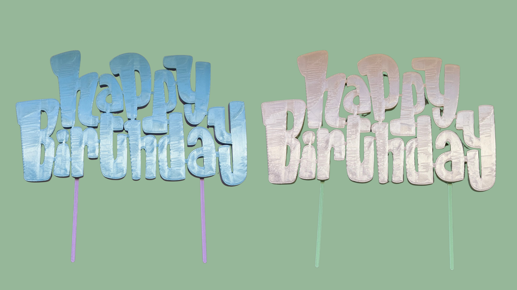 Happy Birthday Cake Topper in blue and pink pearlescent finish