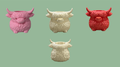 Highland Cow Holder in pink, cream and red showing front and side views