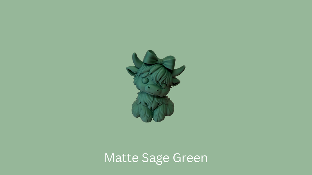 Highland Cow Figurine - Matte Sage Green