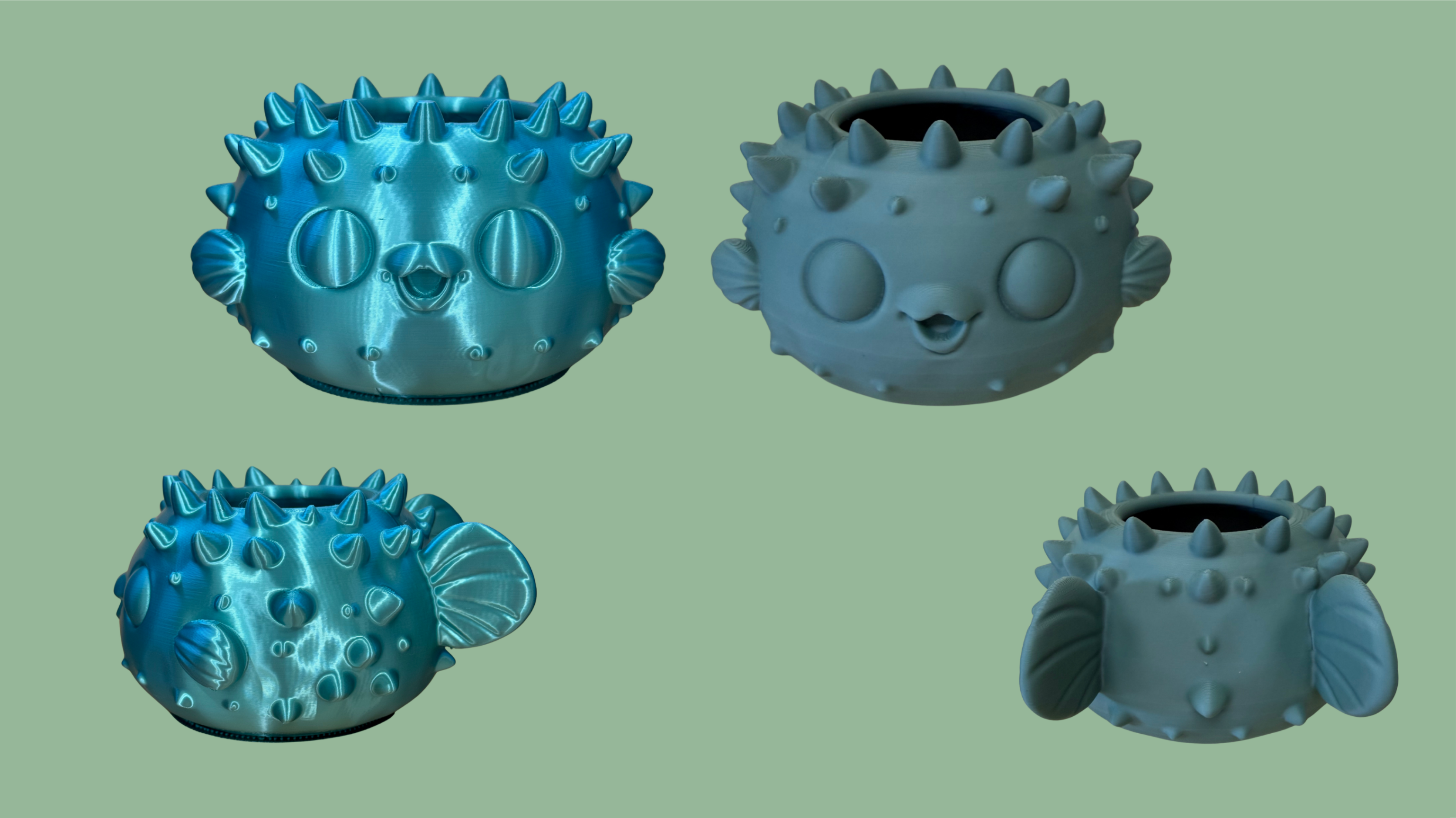 Pufferfish Organiser - Matte Sage Green and Silk Mint Green