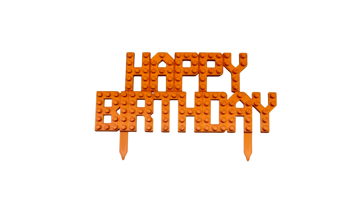 Building Block Happy Birthday Cake Topper - Teal