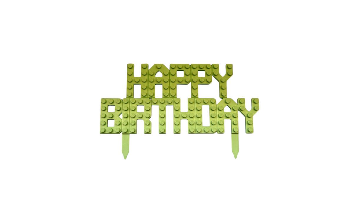 Building Block Happy Birthday Cake Topper - Lime Green