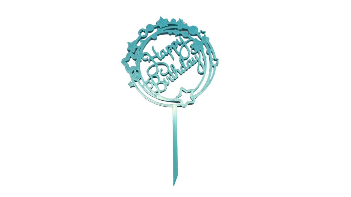 Happy Birthday Round with Stars Cake Topper - Amethyst