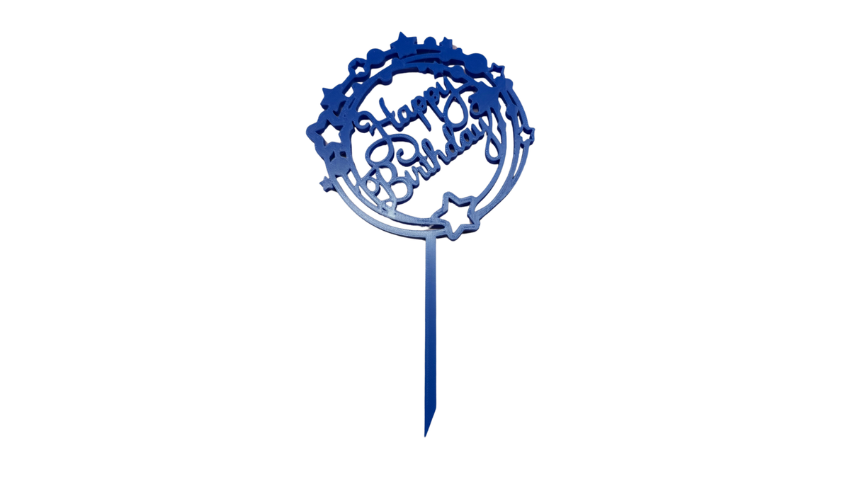 Happy Birthday Round with Stars Cake Topper - Turquoise