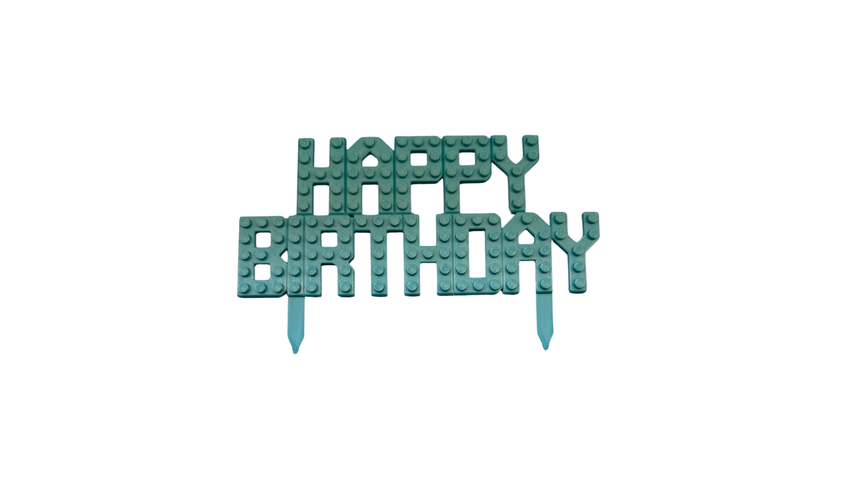 Building Block Happy Birthday Cake Topper - White/Mint