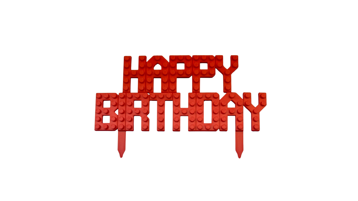 Building Block Happy Birthday Cake Topper - Orange
