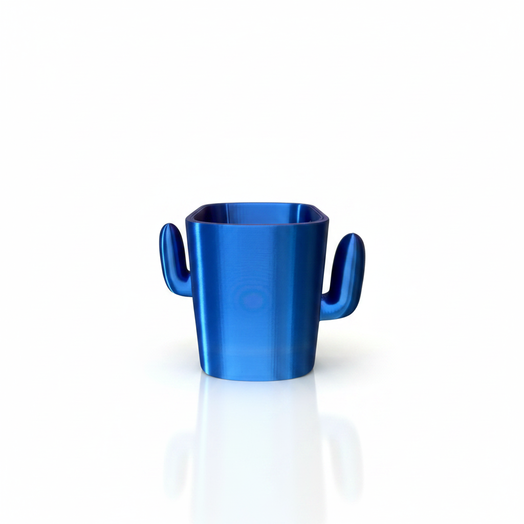 Cactus desk organiser 3D printed pen holder on white background