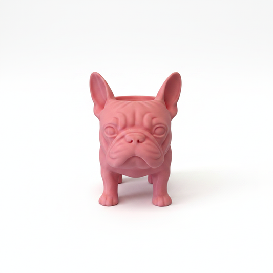 French bulldog desk organiser 3D printed pen holder on white background