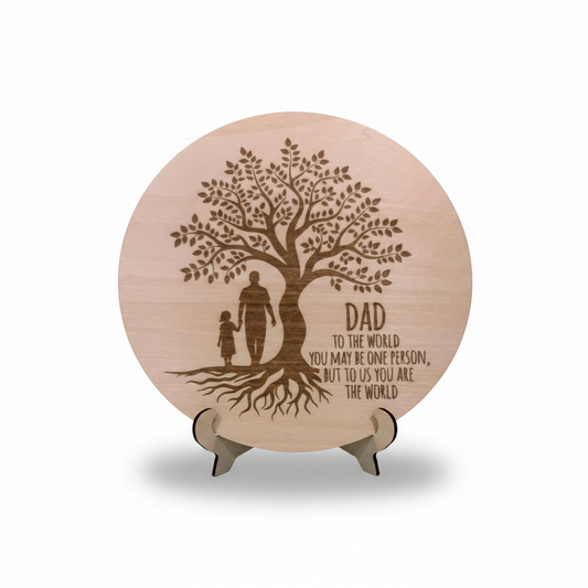 Father's Day wooden plaque and stand on white background
