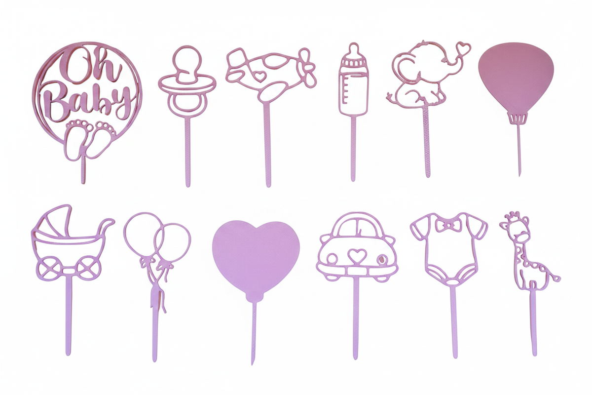 Baby Shower Cupcake Toppers in pink on white background